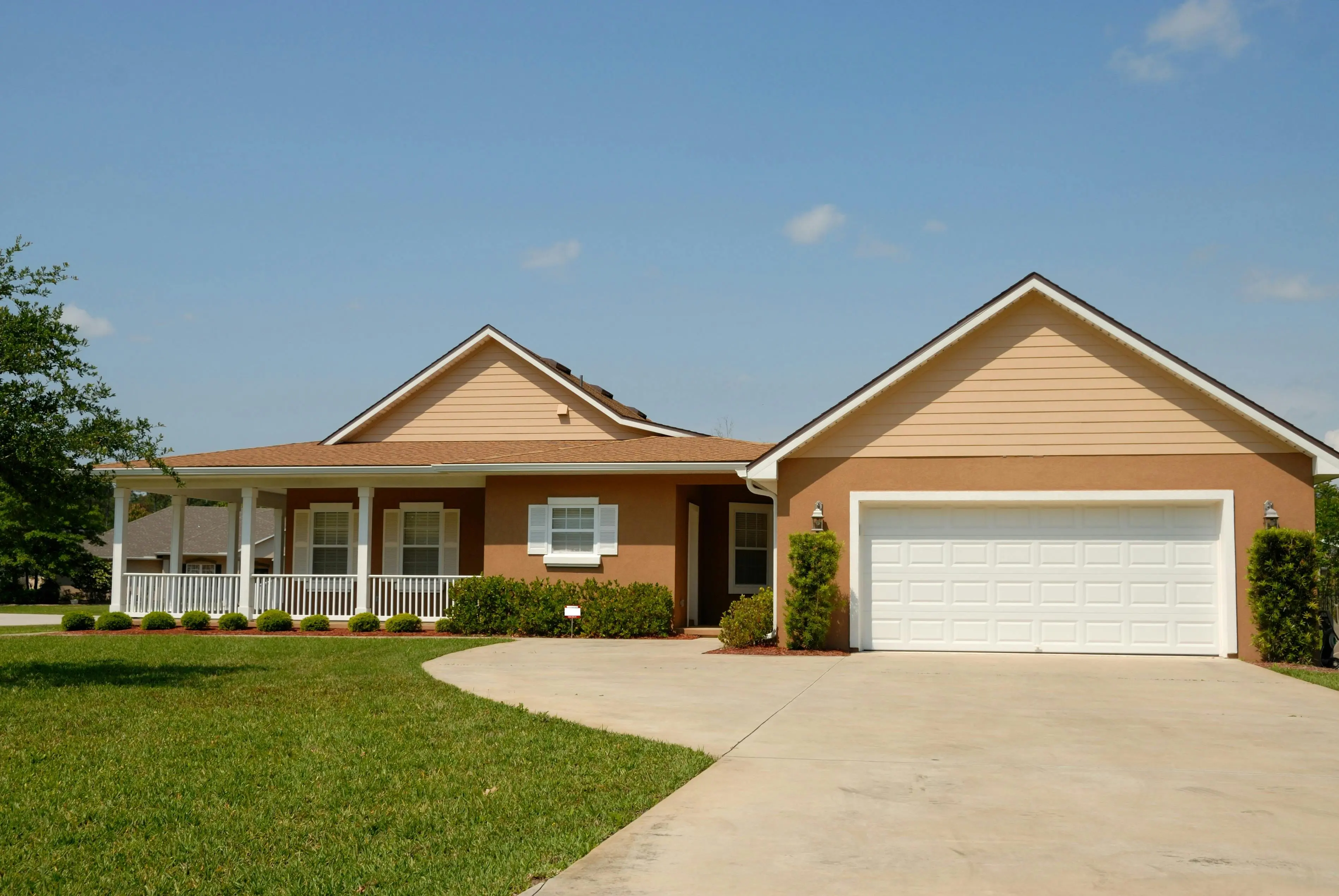 Concrete driveway in front of modern home